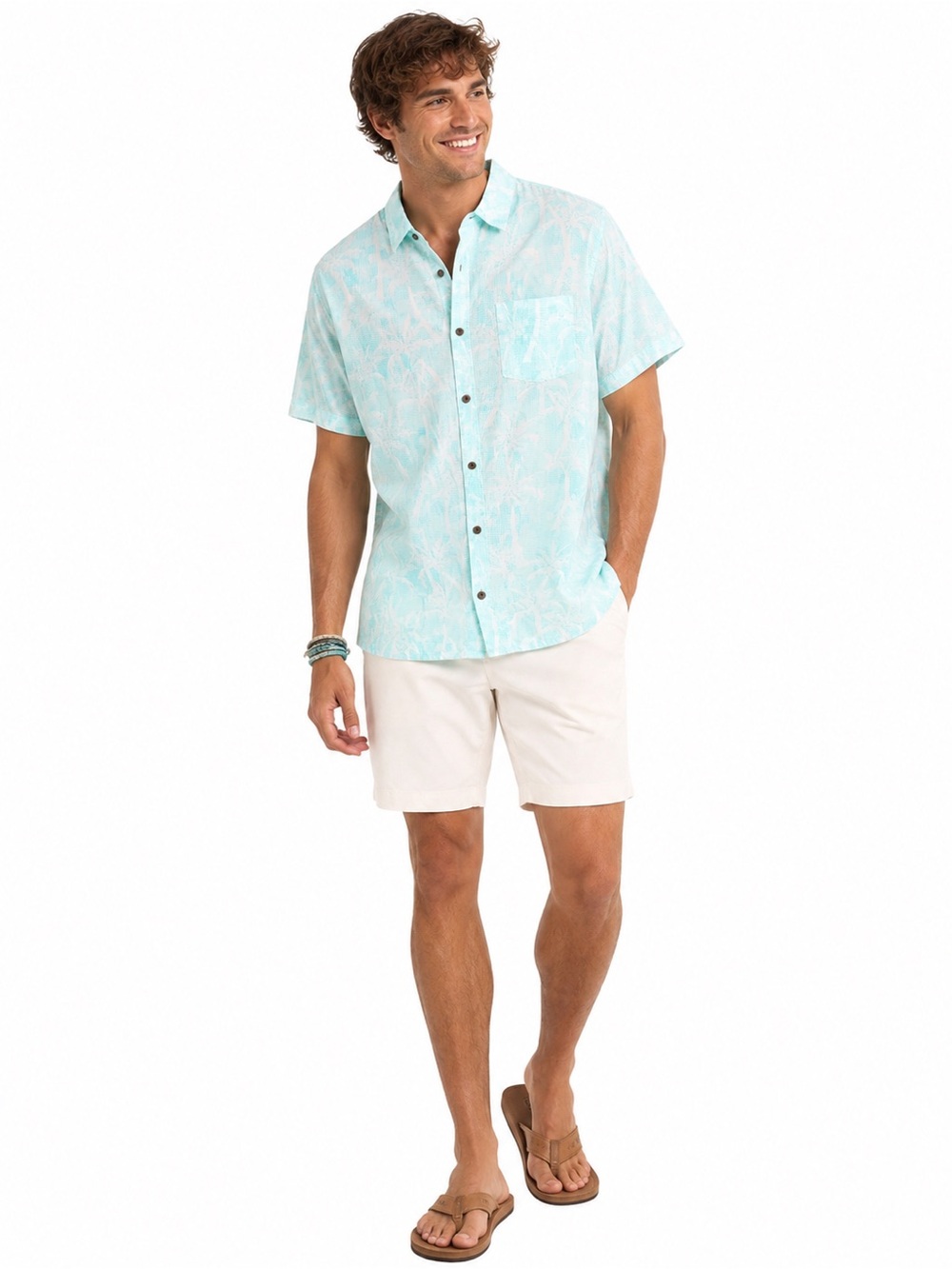 Margaritaville Minty Blue Short Sleeve Button-Down Shirt- 00A